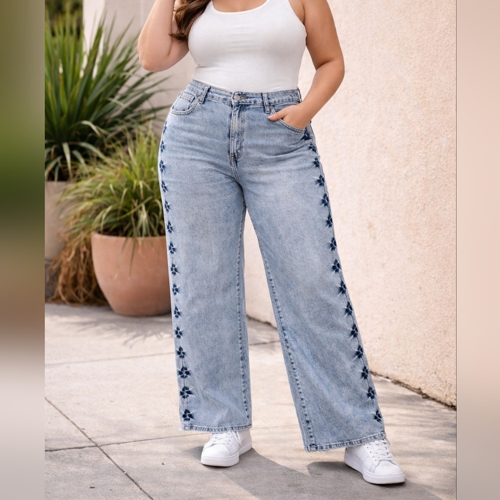 Disclosure 20W & 14W Wide Leg Jeans Side Detail High Rise Stretch Denim Plus